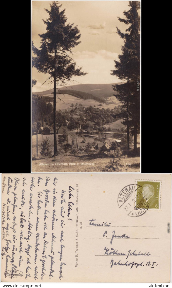 Fotokarte Altenau, Bergstadt Blick Auf Die Stadt Vom Rotenberg 1927 - Altenau