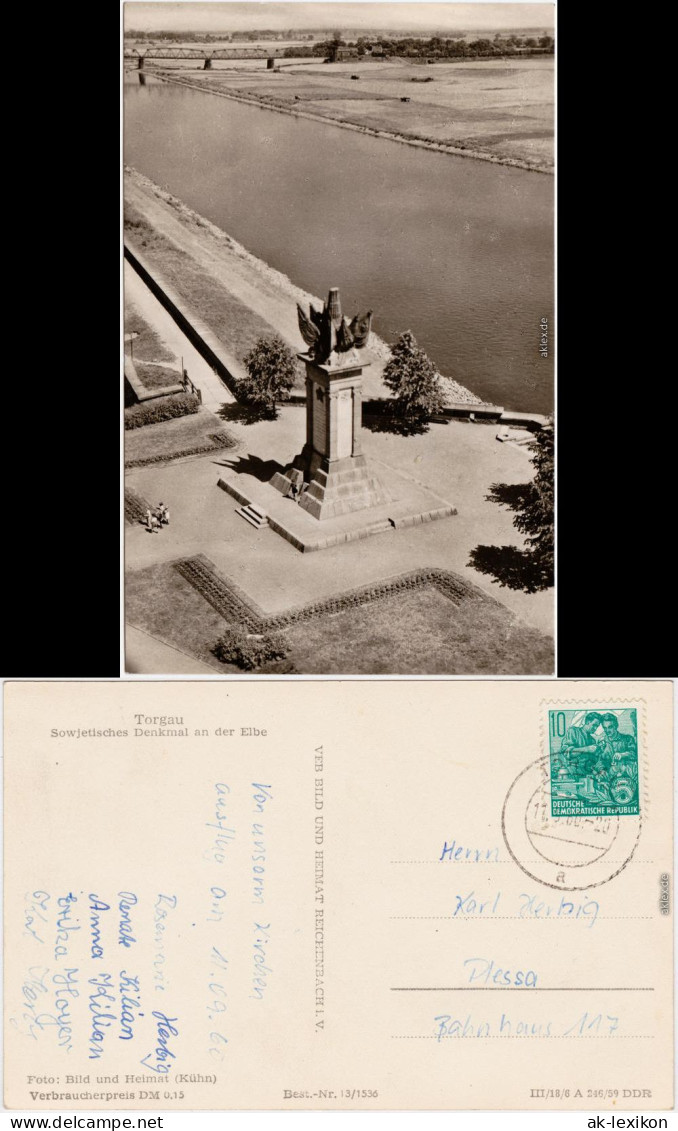 Foto Ansichtskarte Torgau Sowjetisches Denkmal An Der Elbe 1960 - Torgau