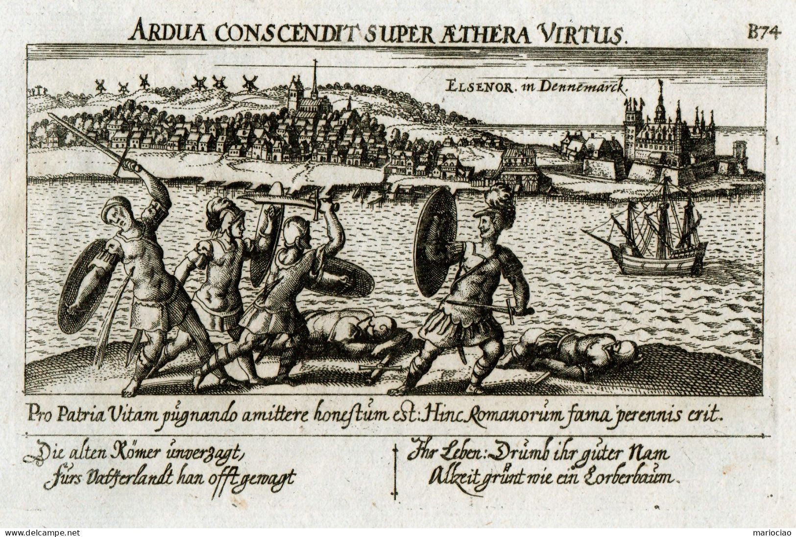 ST-DK HELSINGÖR 1678~ Elsenor In Dennemarck Daniel Meisner ARDUA CONSCENDIT SUPER AETHERA VIRTUS - Estampes & Gravures