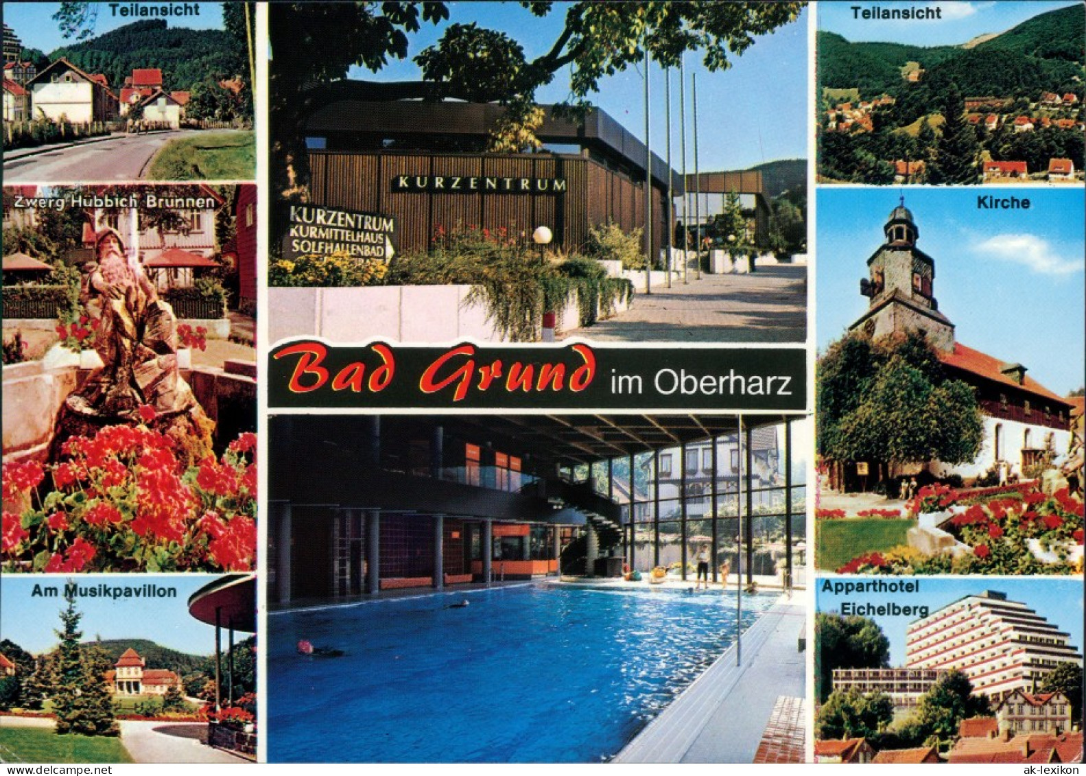 Ansichtskarte Bad Grund (Harz) Kurzentrum, Schwimmhalle, Apparthotel 1980 - Bad Grund