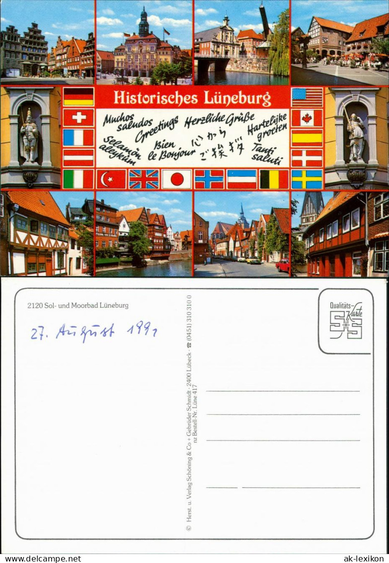 Ansichtskarte Lüneburg Mehrbild Länderflaggen Grüße 1991 - Lüneburg