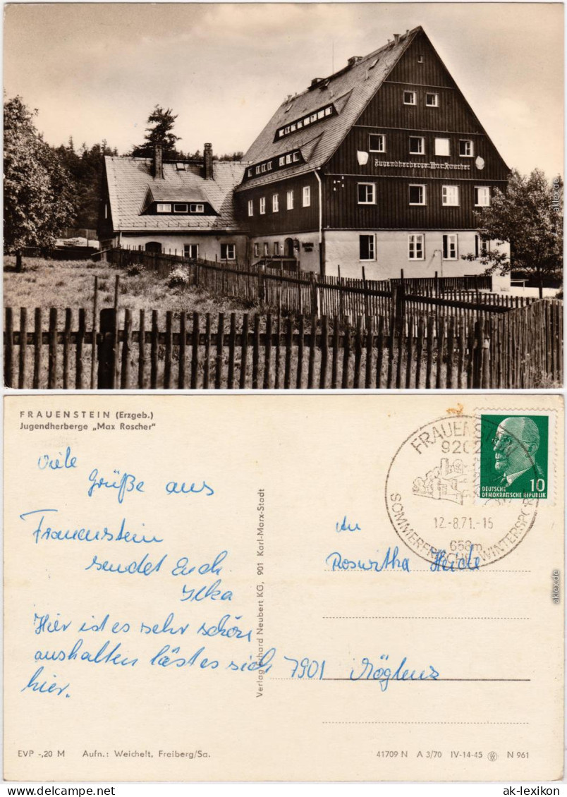 Ansichtskarte Frauenstein Erzgebirge "Max Roscher" Jugendherberge 1970 - Frauenstein (Erzgeb.)