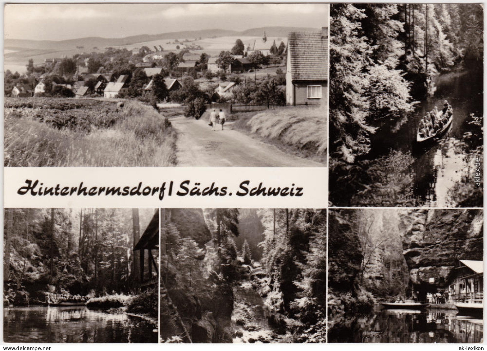 Foto Ansichtskarte Hinterhermsdorf Sebnitz Dorfansicht, Fluss, Belebt 1970 - Hinterhermsdorf