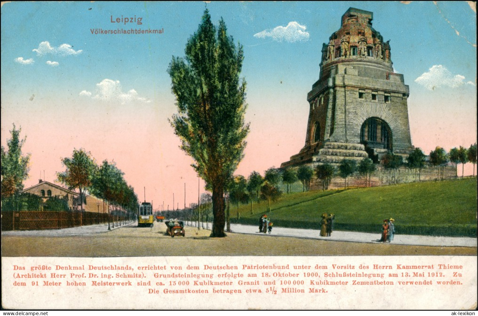 Leipzig Straßenpartie, Straßenbahn - Völkerschlachtdenkmal 1914  - Leipzig