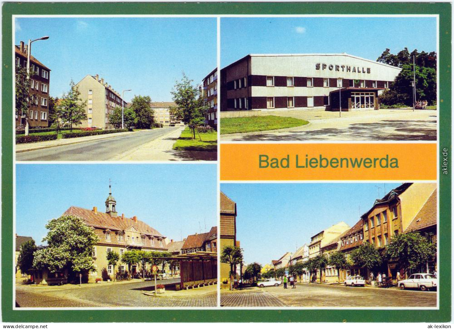 Ansichtskarte Bad Liebenwerda Sporthalle, Rathaus, Straßen 1989 - Bad Liebenwerda