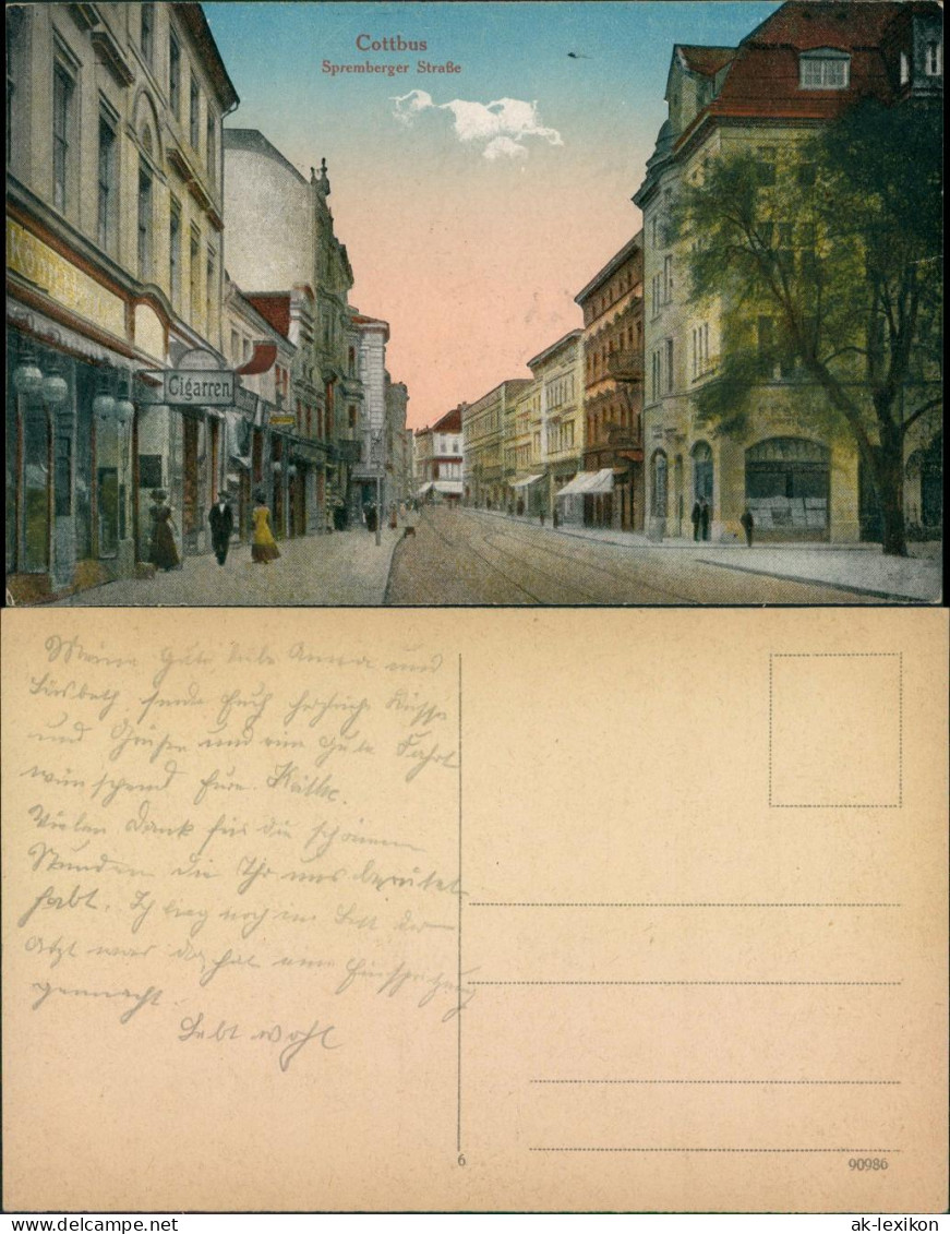 Ansichtskarte Cottbus Spremberger Straße, Cigarrengeschäft 1917  - Cottbus