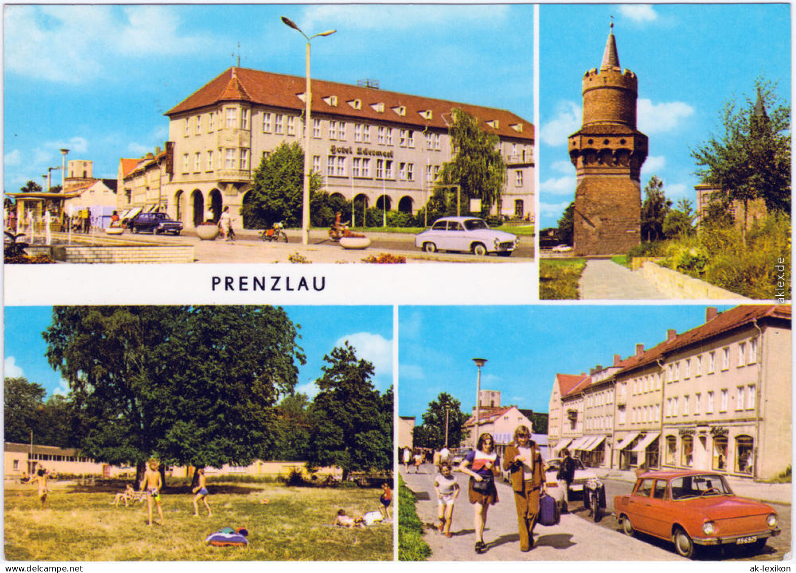 Ansichtskarte Prenzlau Straße Der Republik, Mitteltorturm, Seebad, Hotel 1975 - Prenzlau