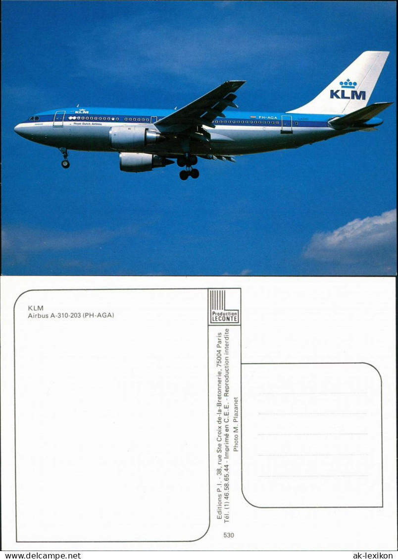 Ansichtskarte  Flugzeug: KLM Airbus A-310-203 (PH-AGA) 1990 - 1946-....: Ere Moderne