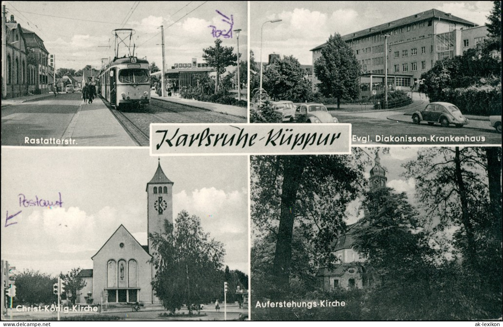 Rastatterstraße, Ev. Diakonissenkrankenhaus, Kirchen, Straßenbahn - Karlsruhe