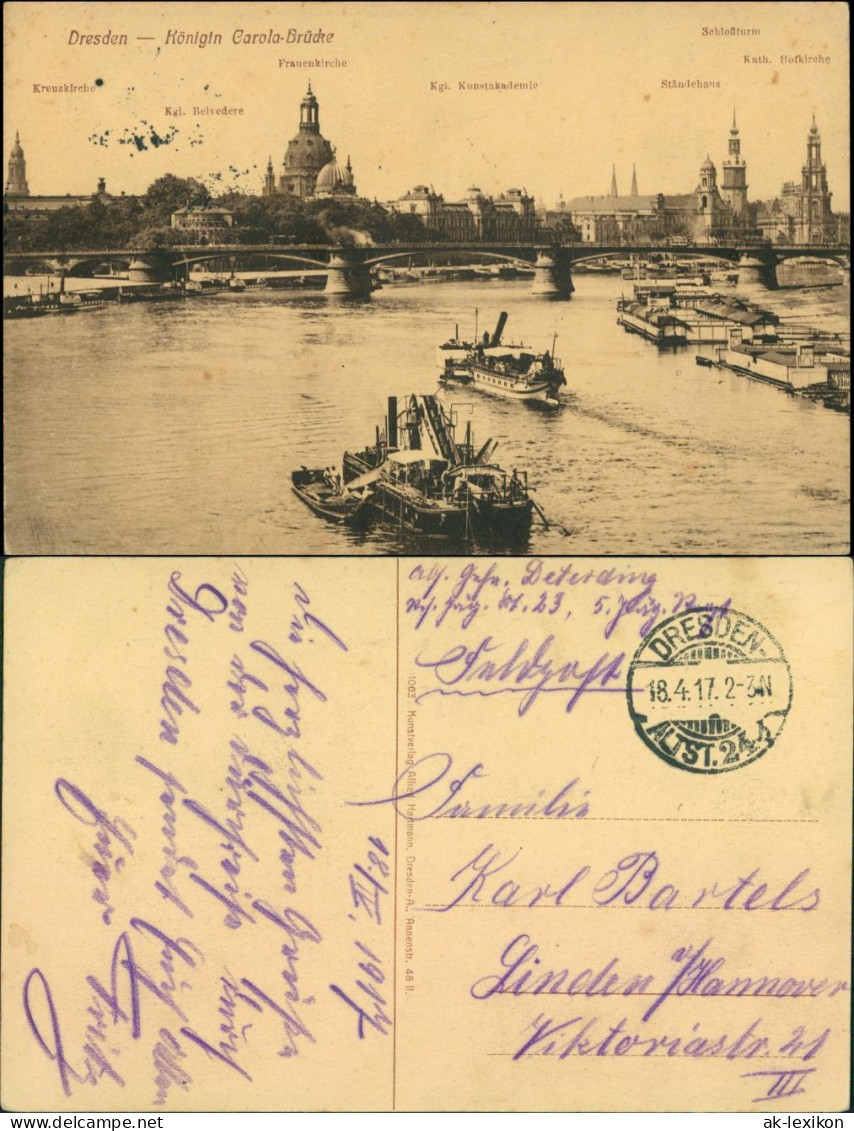 Ansichtskarte Dresden Dampfer, Baggerschiff - Flussbadeanstalten - Stadt 1917  - Dresden