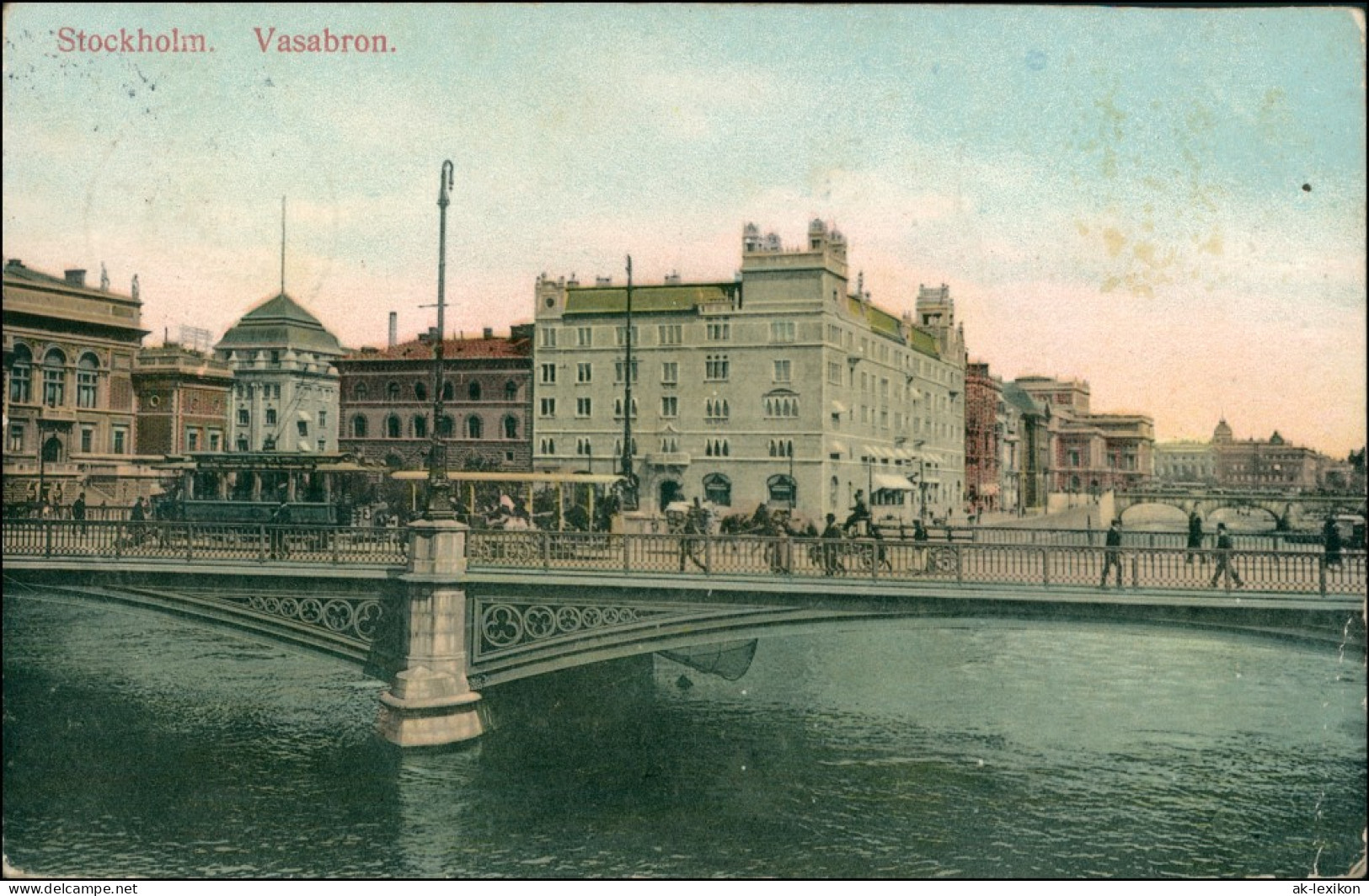 Postcard Stockholm Straße, Straßenbahn Vasabron 1909  - Schweden