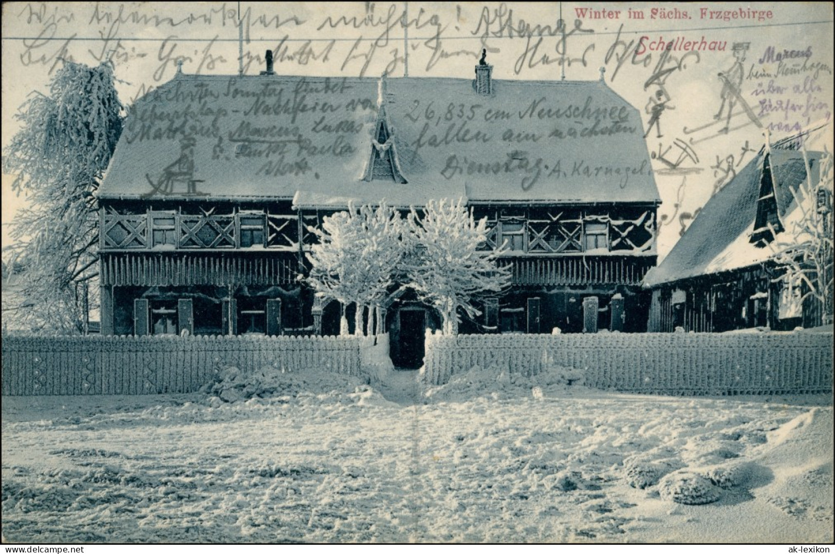 Schellerhau-Altenberg (Erzgebirge) Winterpartie Vor Einem Haus 1911  - Schellerhau