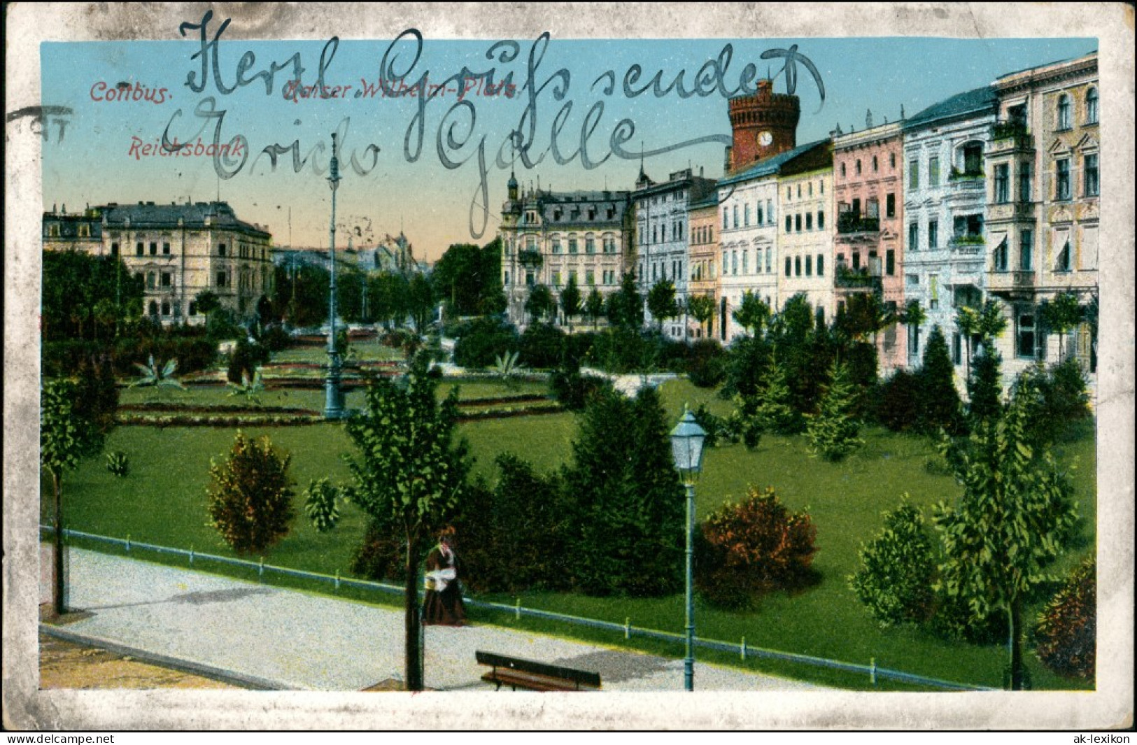 Ansichtskarte Cottbus Partie Am Kaiser Wilhelm Platz - Reichsbank 1924  - Cottbus