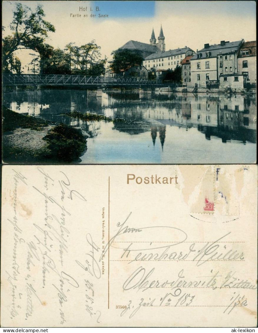 Ansichtskarte Hof (Saale) Saalepartie - Brücke 1912 - Hof