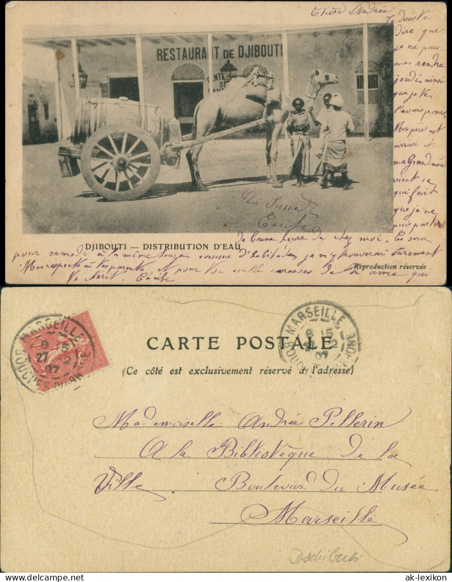 Postcard Dschibuti Djibouti Fuhrwerk Vor Dem Restaurant 1907 - Somalie
