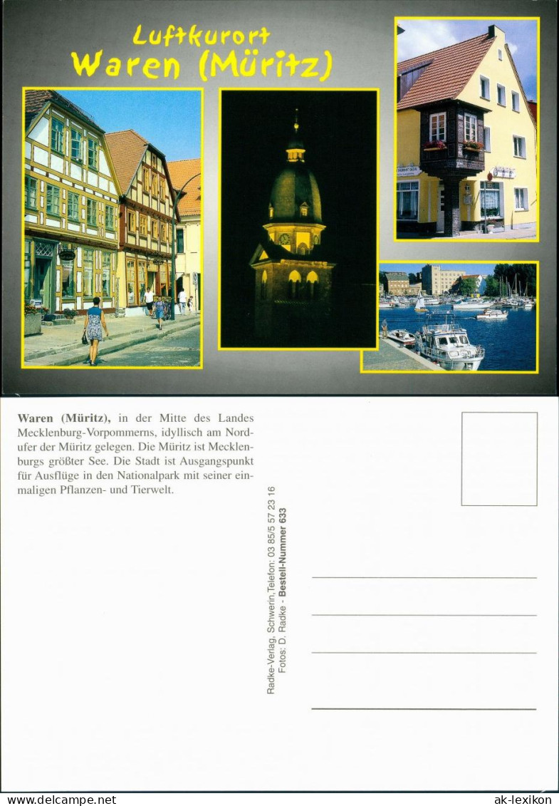 Ansichtskarte Waren (Müritz) Fachwerkhäuser, Kirche, Hafen 1995 - Waren (Müritz)