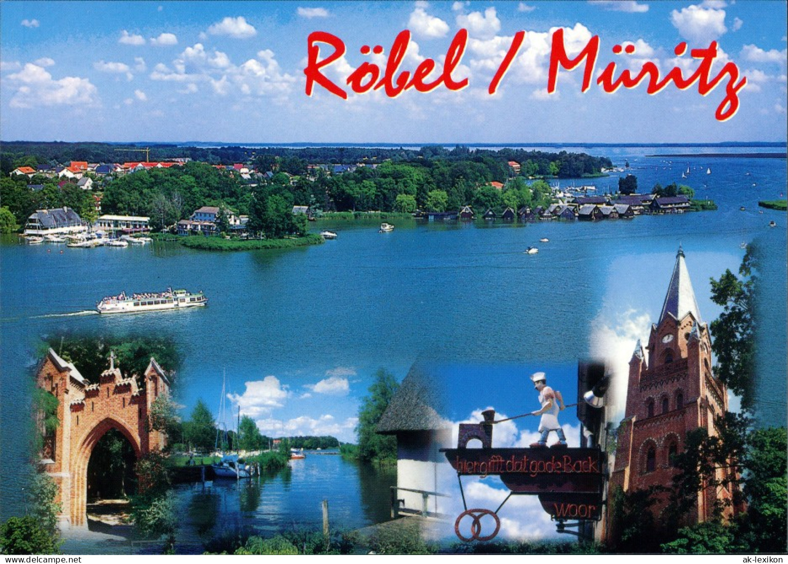 Ansichtskarte Röbel/Müritz Luftbild, Tor, Bäcker, Kirche 2000 - Roebel