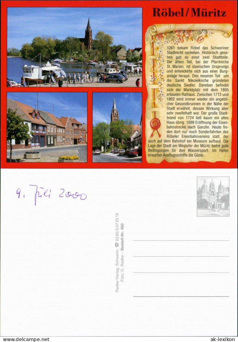 Ansichtskarte Röbel/Müritz Anlegestelle, Müritz, Häuser, Kirche 2000 - Röbel