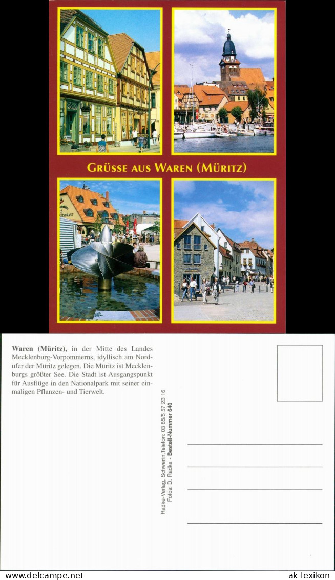 Ansichtskarte Waren (Müritz) Fachwerkhäuser, Hafen, Kirche, Brunnen 2000 - Waren (Müritz)