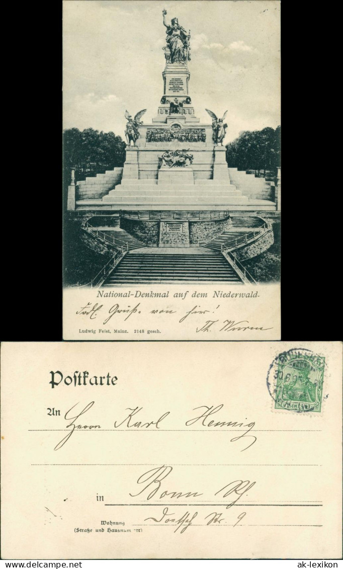 Ansichtskarte Rüdesheim (Rhein) National-Denkmal / Niederwalddenkmal 1907 - Rüdesheim A. Rh.