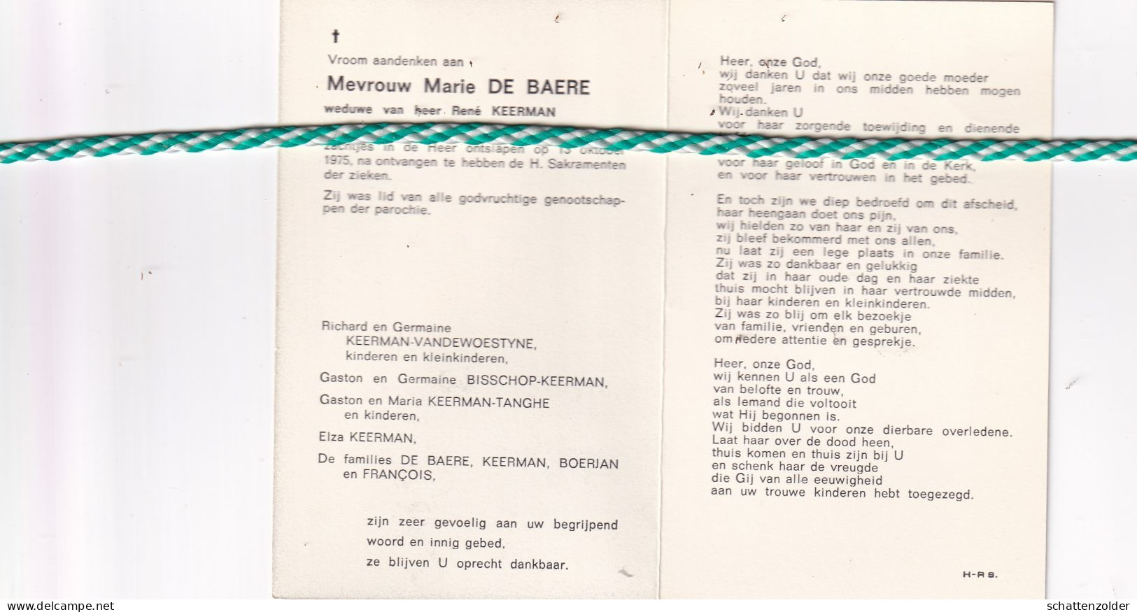 Marie De Baere-Keerman, Oedelem 1890, 1975 - Obituary Notices