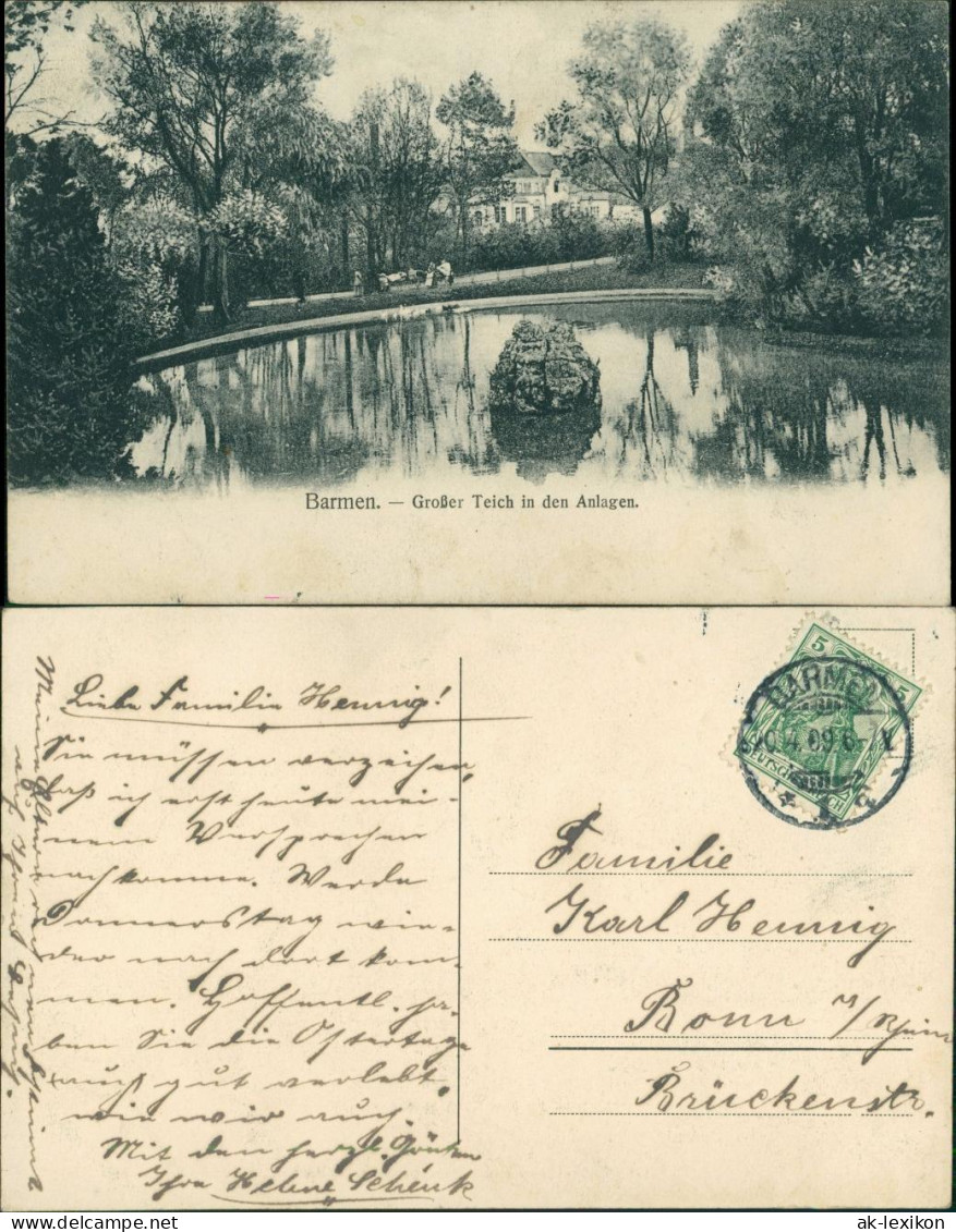 Ansichtskarte Barmen-Wuppertal Großer Teich In Den Anlagen 1909  - Wuppertal