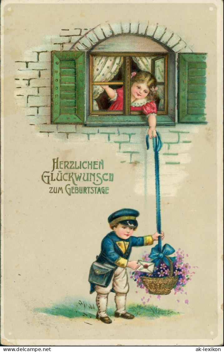 Glückwunsch/Grußkarten: Geburtstag Goldrandpräge AK Junge Mädchen 1911 Goldrand - Birthday