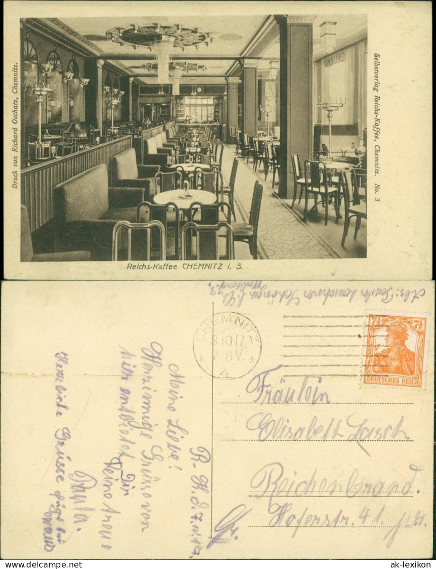 Ansichtskarte Chemnitz Reichskaffee - Gastraum 1917 - Chemnitz