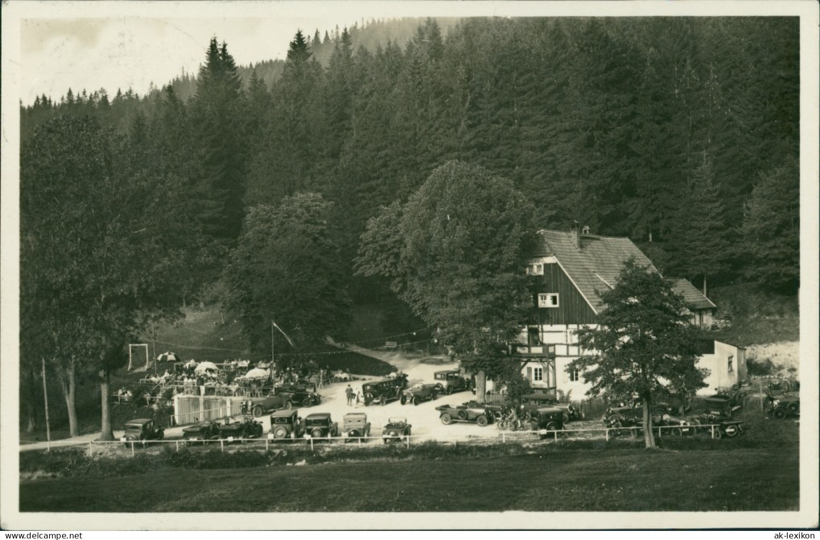 Ansichtskarte Oberpöbel-Dippoldiswalde Gasthaus Putzmühle, Autos 1930 - Dippoldiswalde