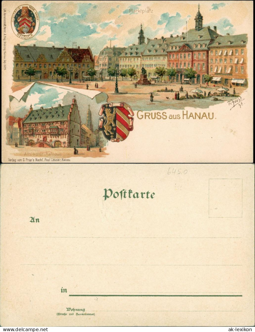 Ansichtskarte Litho AK Hanau Marktplatz, Heraldik - Künstlerkarte 1900 - Hanau