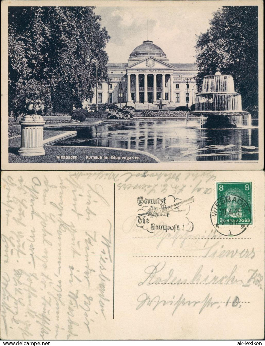 Ansichtskarte Wiesbaden Kurhaus, Park, Wasserspiele Mit Springbrunnen 1929 - Wiesbaden