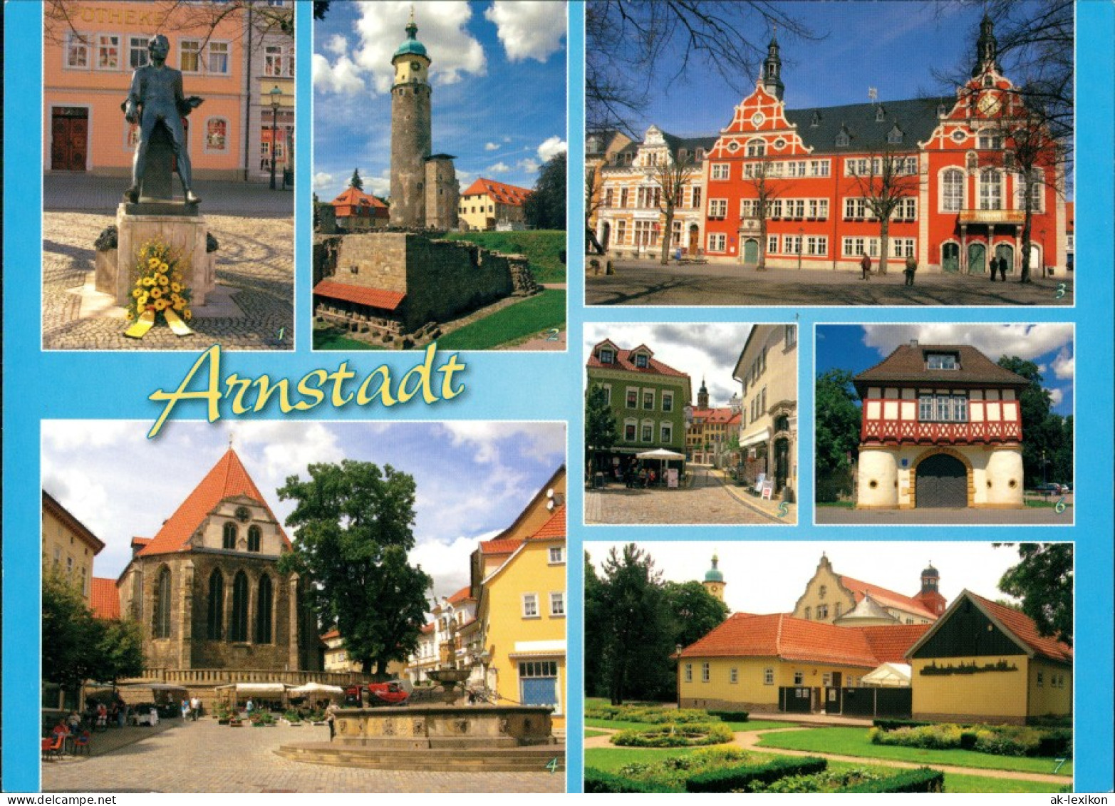 Arnstadt Bachdenkmal, Neideckturm, Rathaus, Hopfenbrunnen, Bachkirche 1995 - Arnstadt