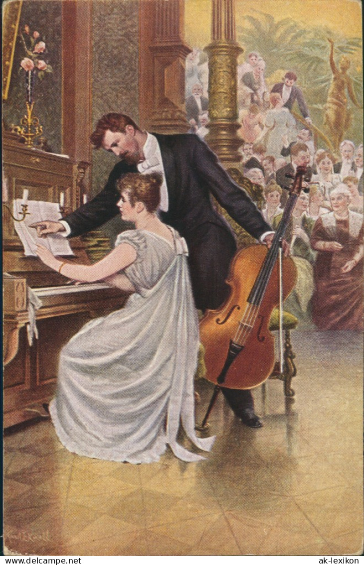 Künstlerkarte K. Ekwall "Frau Musika", Paar Mit Musikinstrumenten 1910 - Musique Et Musiciens