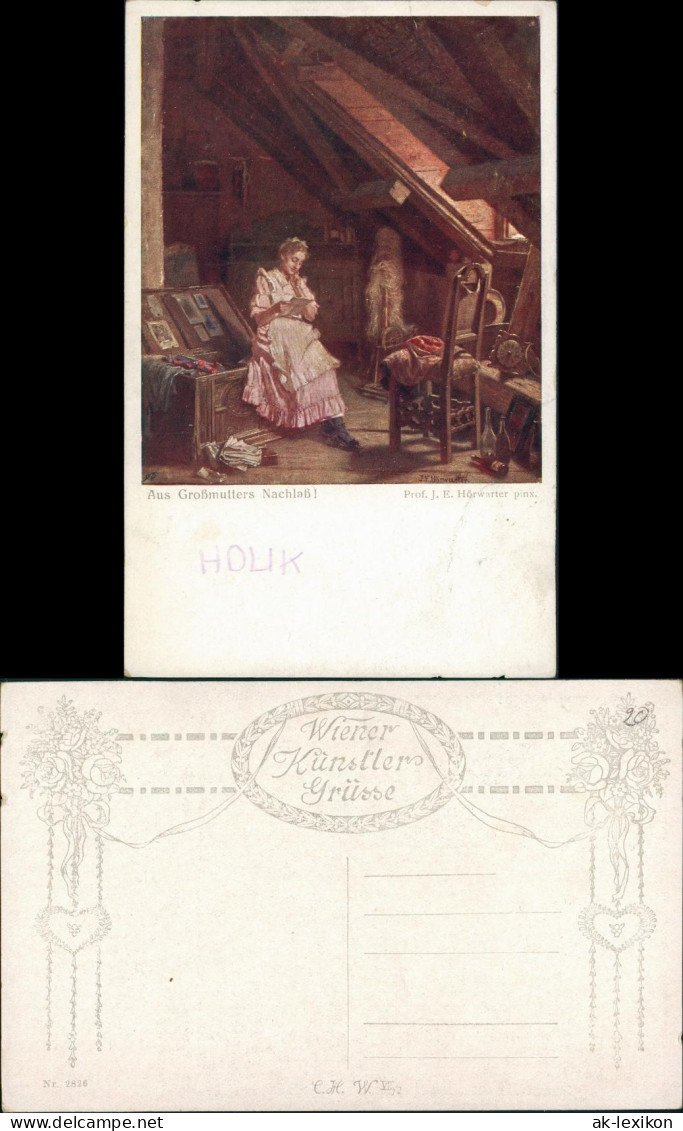"Aus Großmutters Nachlaß"  Hörwarter, Wiener Künstler Grüsse, Art Postcard 1920 - Schilderijen
