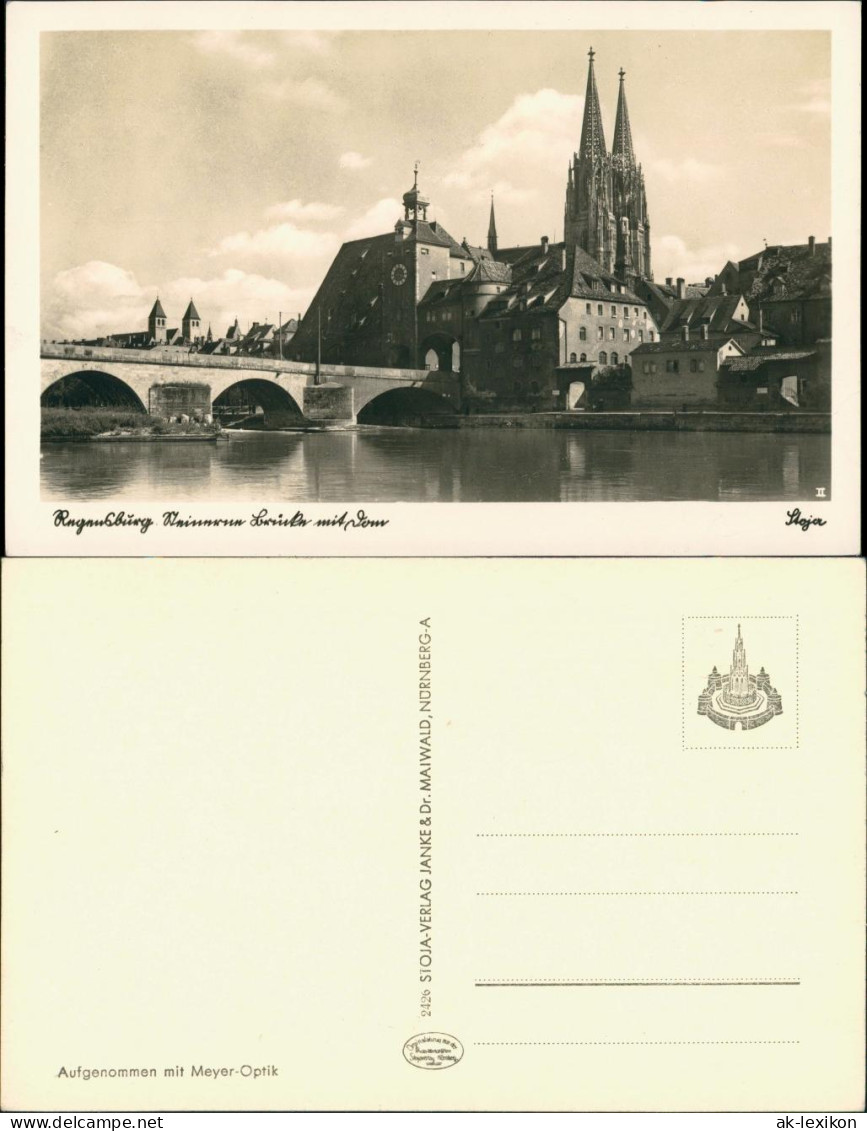 Ansichtskarte Regensburg Panorama-Ansicht, Donau Brücke Mit Dom 1940 - Regensburg