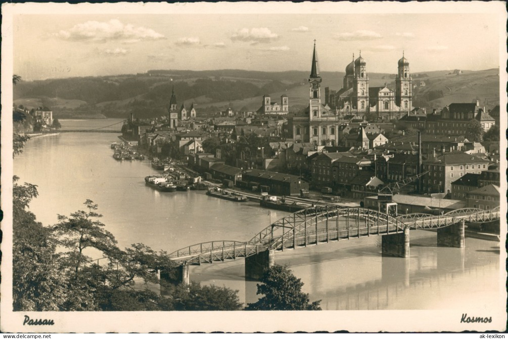 Ansichtskarte Passau Panorama-Ansicht, Brücke, Blick Schiffsanleger 1930 - Passau