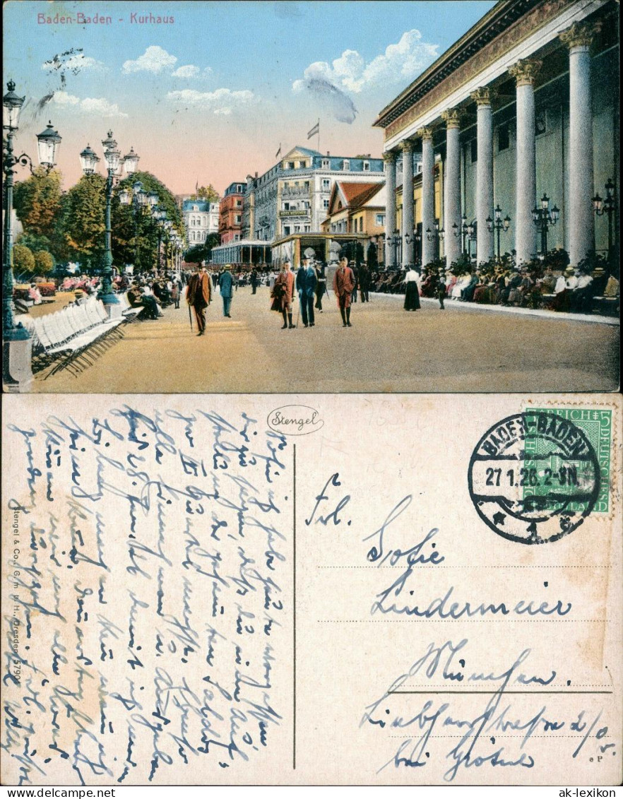 Ansichtskarte Baden-Baden Reges Personen Treiben Am Kurhaus 1926 - Baden-Baden