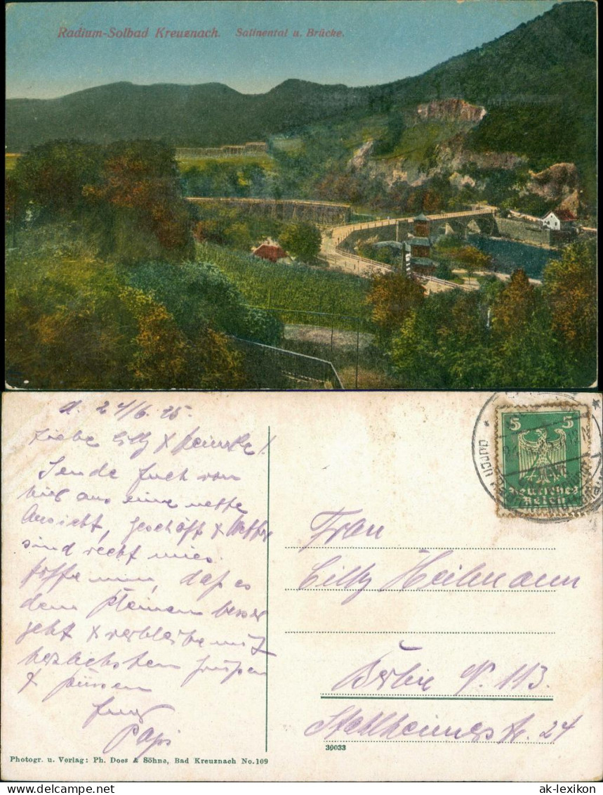 Ansichtskarte Bad Kreuznach Salinental Und Brücke 1924 - Bad Kreuznach