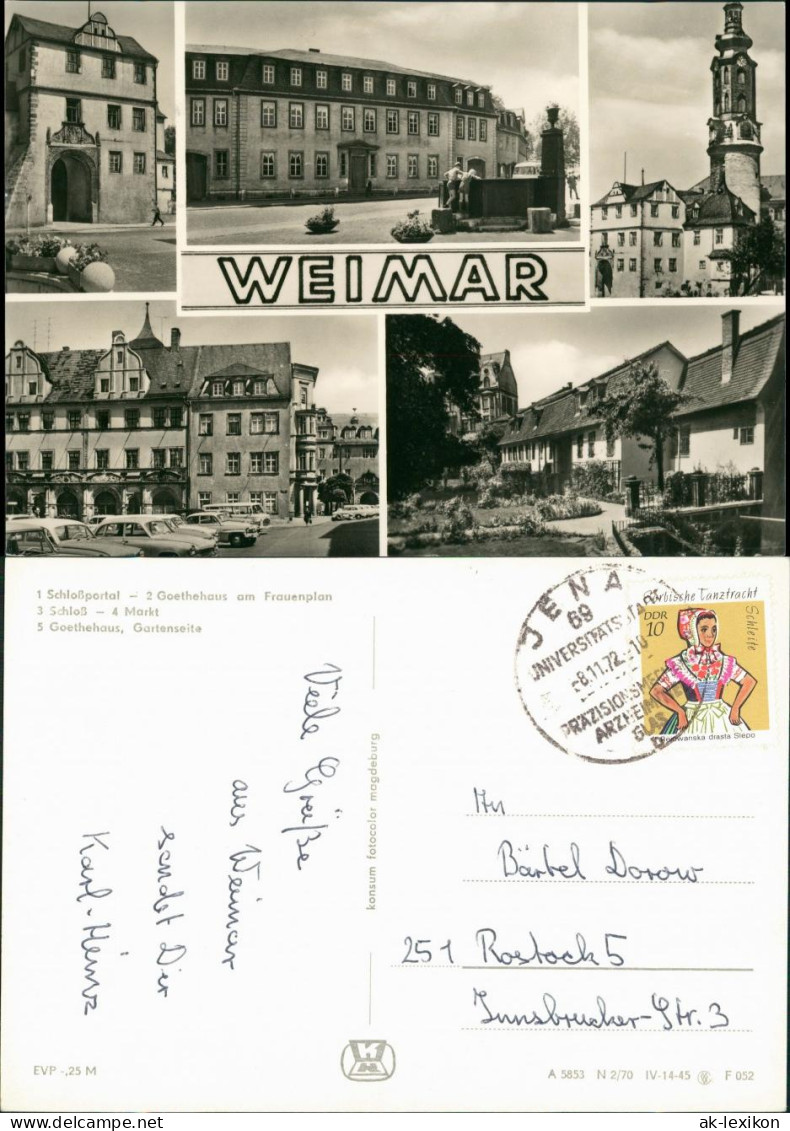 Ansichtskarte Weimar Stadtteilansichten, Schloss, Goethe-Haus, Markt 1970 - Weimar