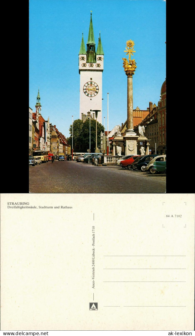 Straubing Dreifaltigkeitssäule, Stadtturm, Rathaus Diverse Autos, Bus 1975 - Straubing