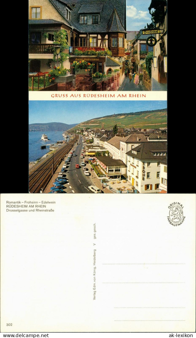 Rüdesheim (Rhein) Drosselgasse Drosselhof Rhein Panorama Mehrbild-AK 1970 - Rüdesheim A. Rh.