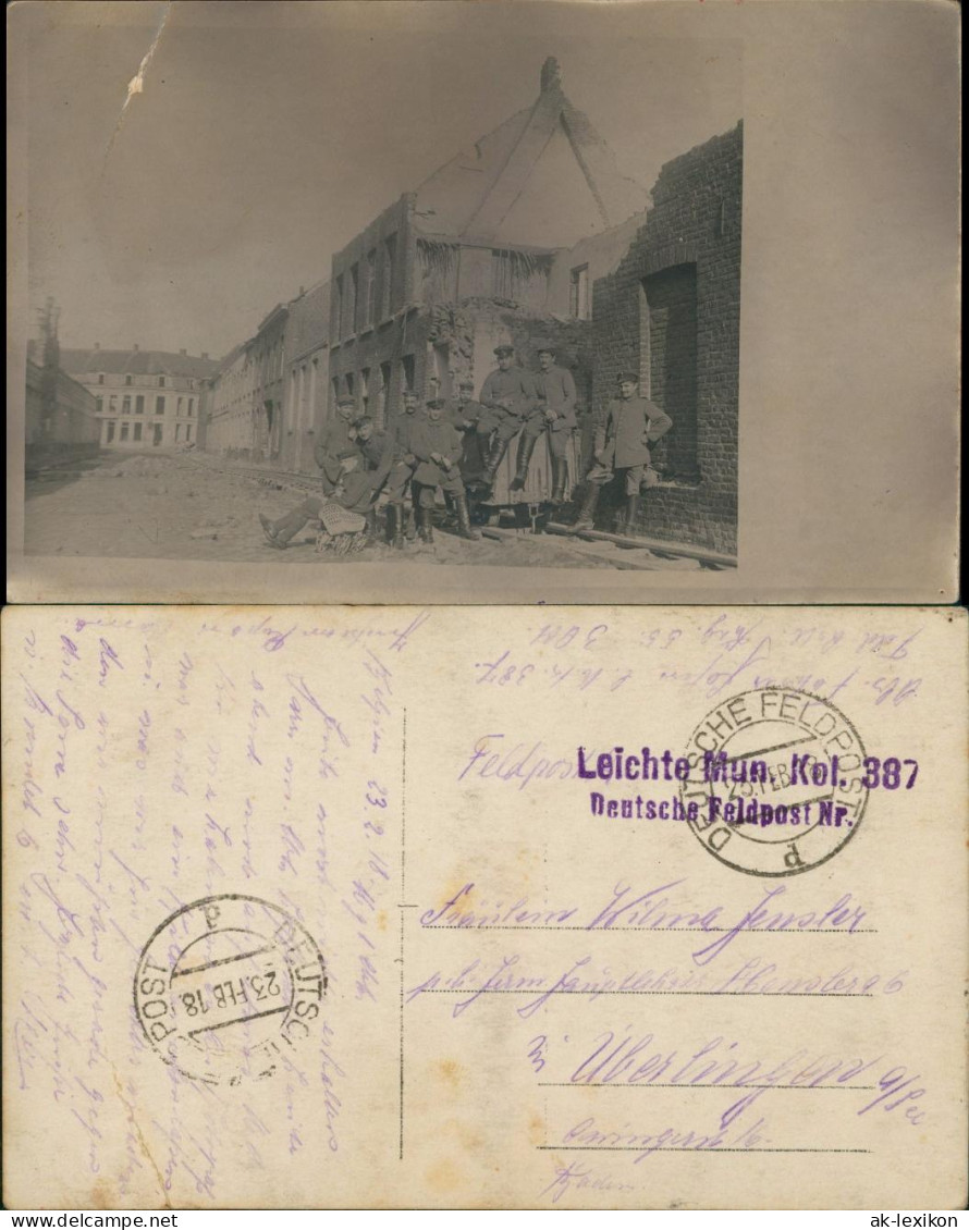 Foto  Felpost Leichte Mun Kol 387 Zerstörte Straße 1918 Privatfoto - War 1914-18