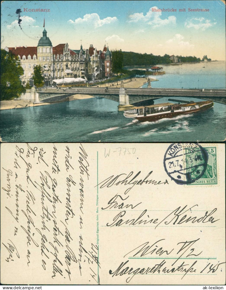 Ansichtskarte Konstanz Rheinbrücke Mit Seestrasse Und Dampfer 1914 - Konstanz