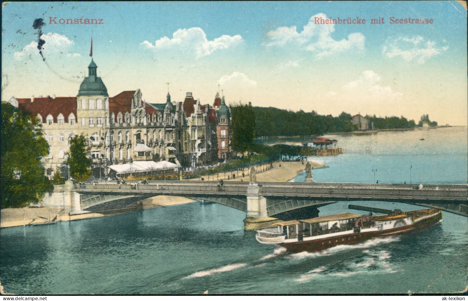 Ansichtskarte Konstanz Rheinbrücke Mit Seestrasse Und Dampfer 1914 - Konstanz