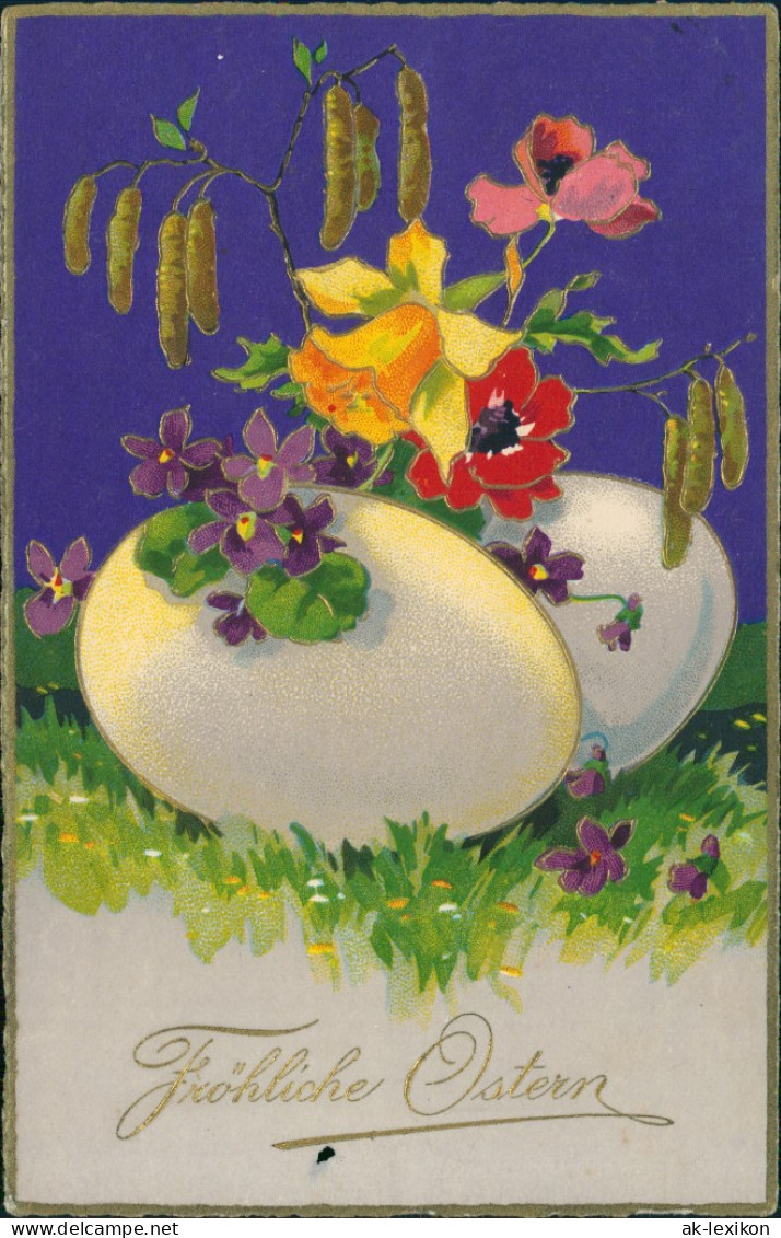 Ansichtskarte  Ostern - Goldrand Ostereier - Blumen 1927 Goldrand - Pâques