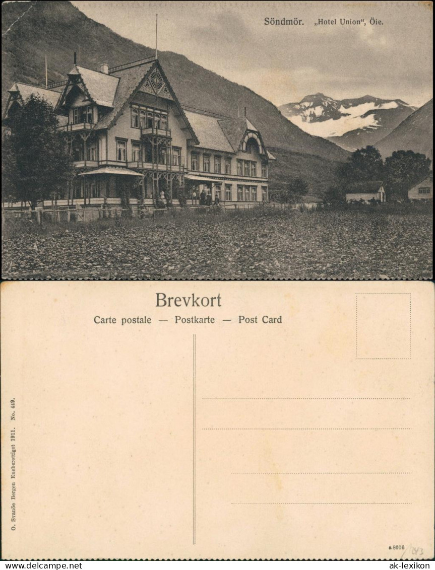 Postcard Söndmör (Møre Og Romsdal ) Hotel Union Öie Norge Norway 
1911 - Norwegen