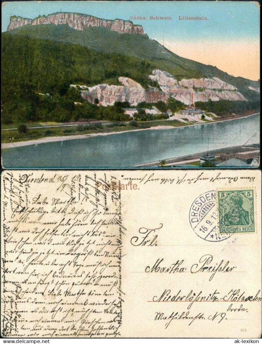 Ansichtskarte Porschdorf-Bad Schandau Lilienstein, Bergbau 1913 - Bad Schandau