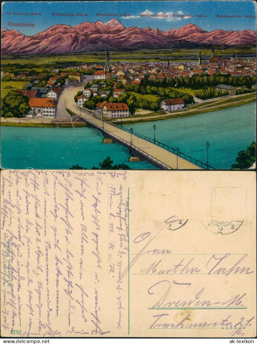 Ansichtskarte Rosenheim Künstlerkarte Stadt 1914 - Rosenheim