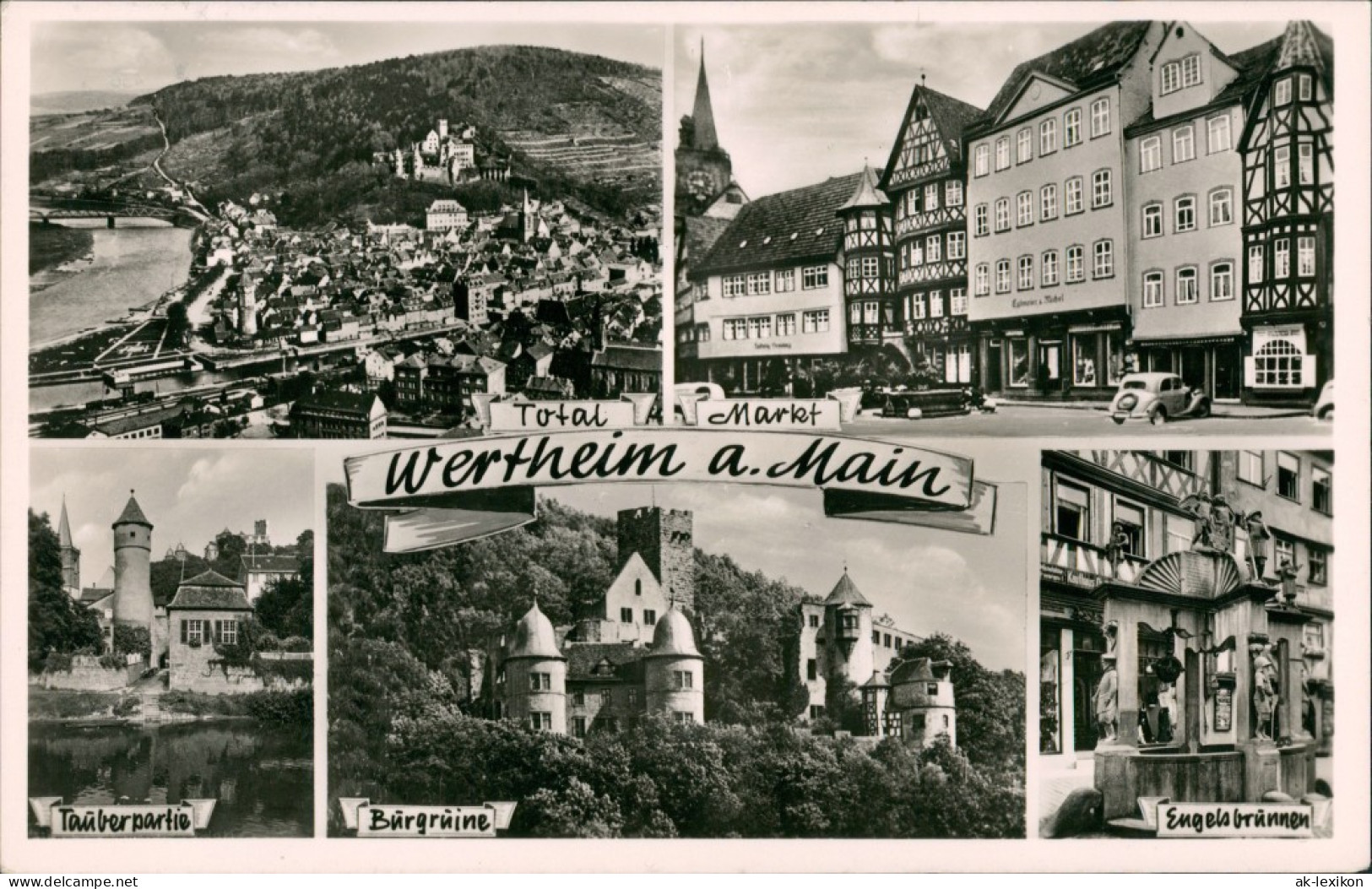 Ansichtskarte Wertheim Totale, Marktplatz, Engelsbrunnen 1956 - Wertheim