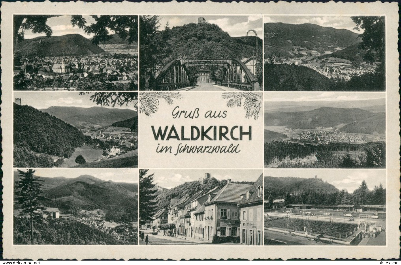 Waldkirch (Schwarzwald Breisgau) MB: Brücke, Schwimmbad, Stadt 1955 - Waldkirch